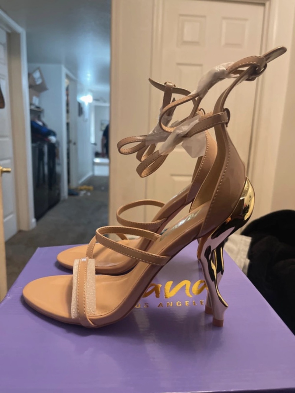 Nude heels with golden double heel